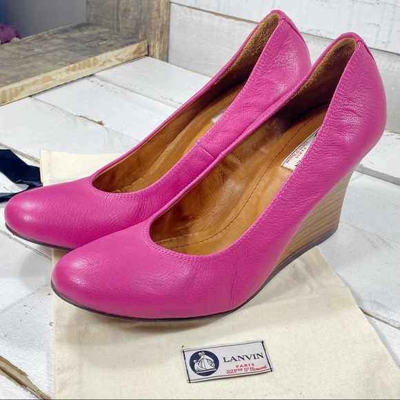 Lanvin Pink Leather Wedges - Picture 3 of 7